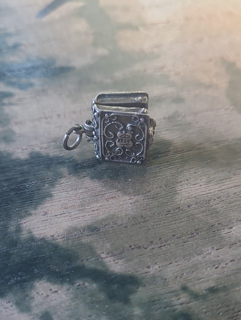 Silver Holy Bible Pop Up  Charm - Ornate Miniature Pendant